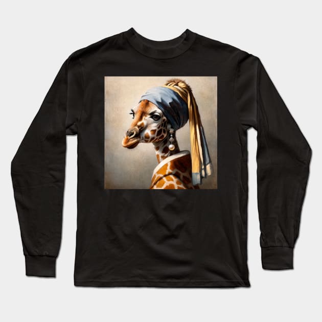 Wildlife Conservation - Pearl Earring Giraffee Meme Long Sleeve T-Shirt by Edd Paint Something